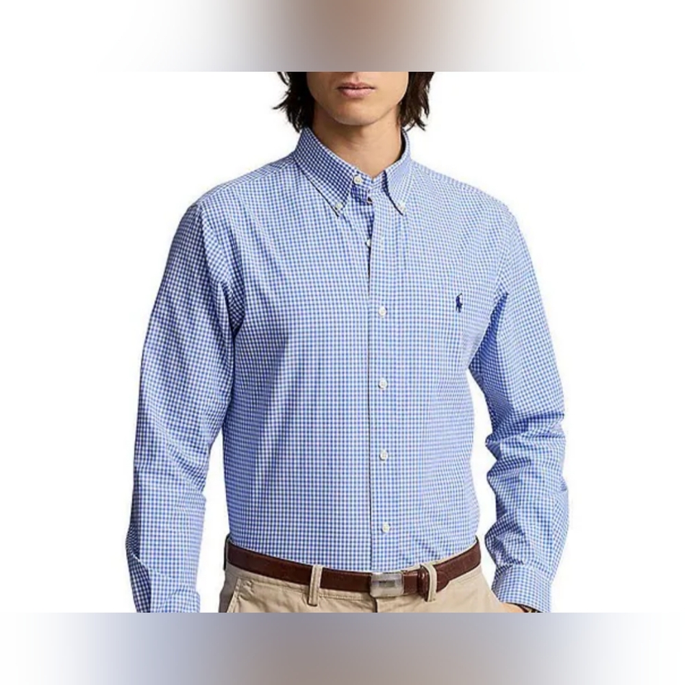 Ralph Lauren Blue & White Gingham Button-Down Shirt | Size 15½ x 34/35 | 100% Co